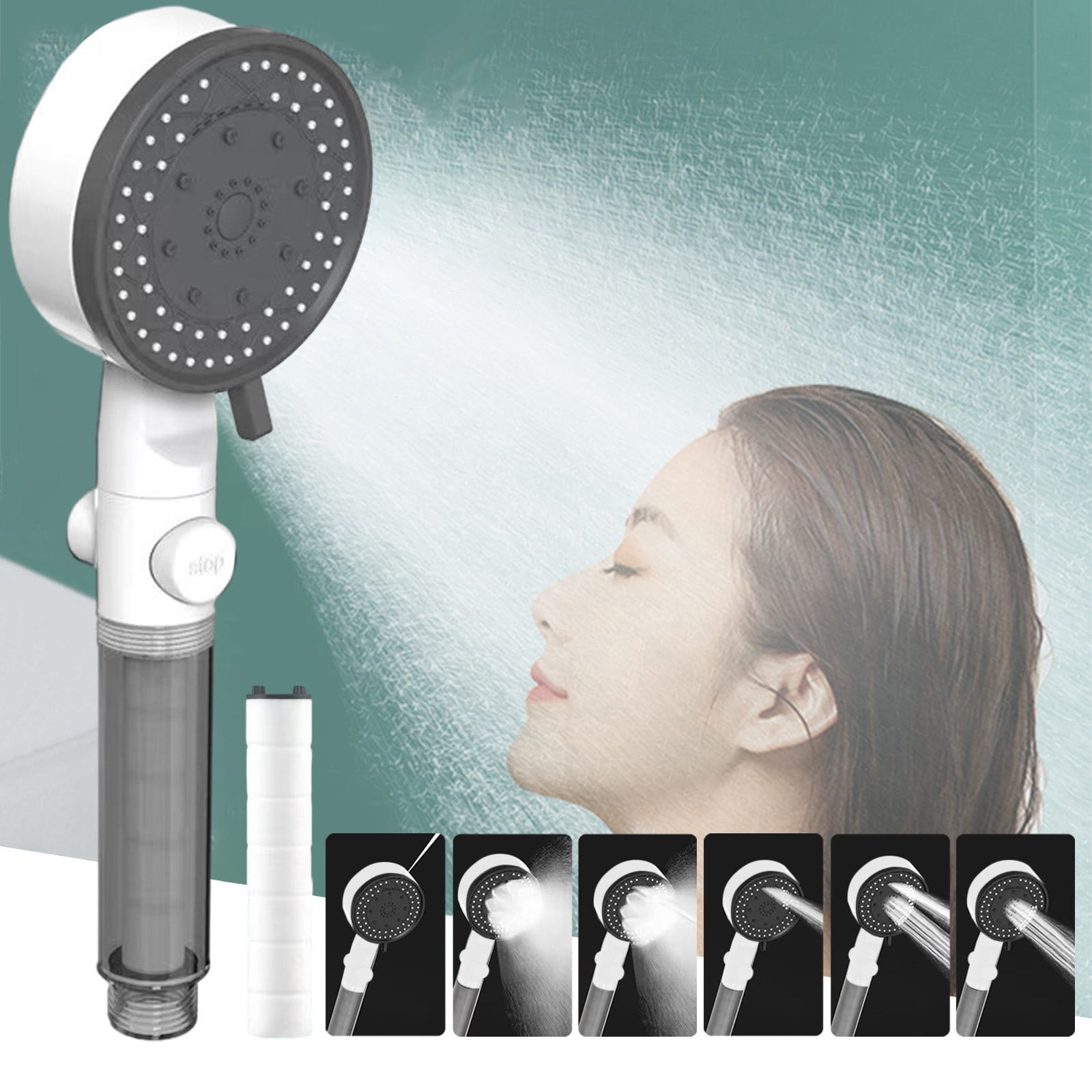 Ikohbadg Turbo Shower Head with 10 Bathing Modes, OneClick Water Stop Function, and Water