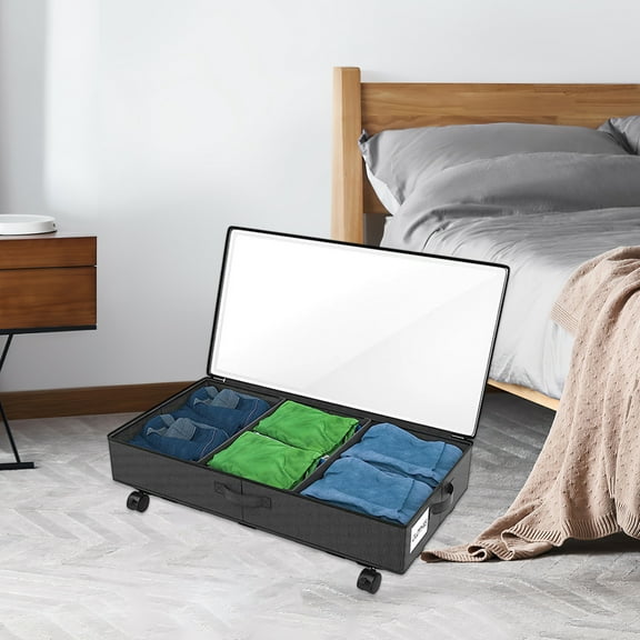 Ikohbadg Underbed Storage Box with Wheels, Large Capacity OXFORD Cloth Storage Organizer, Flexible Design for Clothes, Bedding & Toys, Multi-Purpose Storage Solution