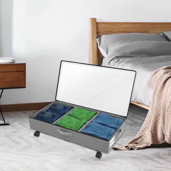 Ikohbadg Underbed Storage Box with Wheels, Large Capacity OXFORD Cloth Storage Organizer, Flexible Design for Clothes, Bedding & Toys, Multi-Purpose Storage Solution