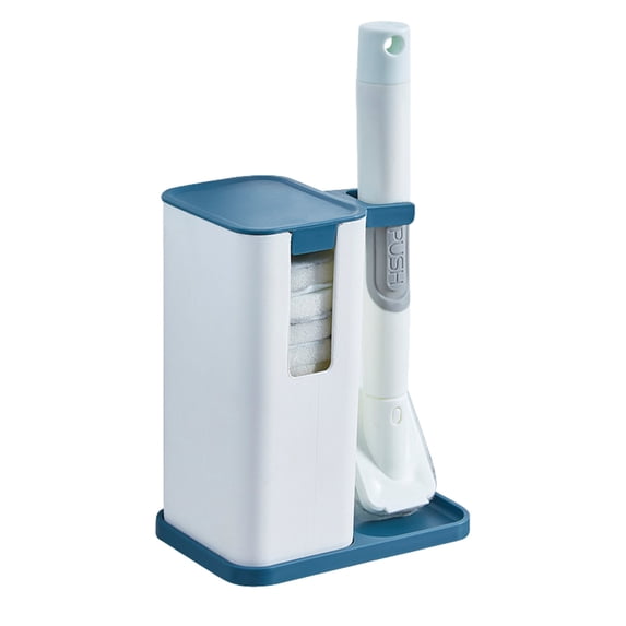 Ikohbadg Multifunctional Kitchen Cleaning Brush Set with Replaceable Heads, Home Kitchen Cleaner Brush Tools, Built-in Soap Dispenser, and Scratch-Free Cleaning, Ideal for Dishes, Pots, Pans, Blue