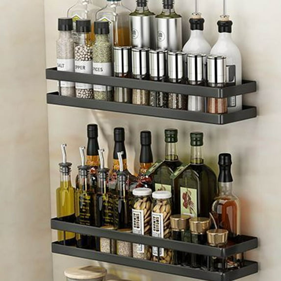 Ikohbadg Wall Mount Spice Rack Organizer, Spice Rack Kitchen Utensil Rack, Spice Shelf Storage for Kitchen Pantry Cabinet, Multi-function Black Spice Jars Storage Rack