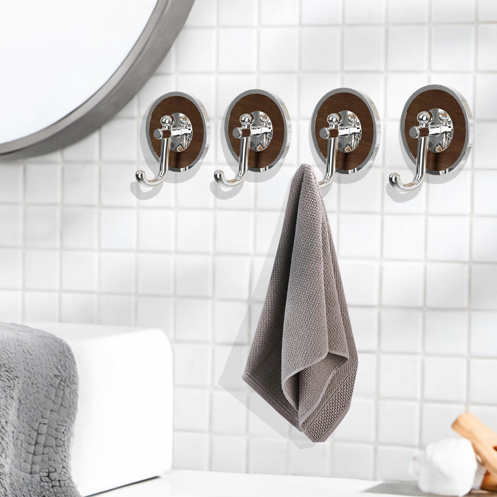 Ikohbadg Wall Mounted Adhesive Towel Hooks Brown Bathroom Hanging Hooks ...