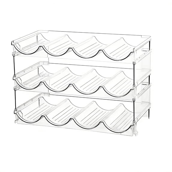 Ikohbadg Wine Storage Rack, 4 Compartment Plastic Bottle Organizer for Kitchen, Pantry, Bar and Countertop, Stackable, Detachable, Space-Saving Solution for Bottled Beverages