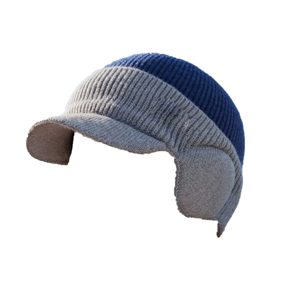 Ikohbadg Winter Fleece Line Beanie with Earflap for Men Women, Outdoor Warm Thermal Knitted Hat Stocking Caps, Navy