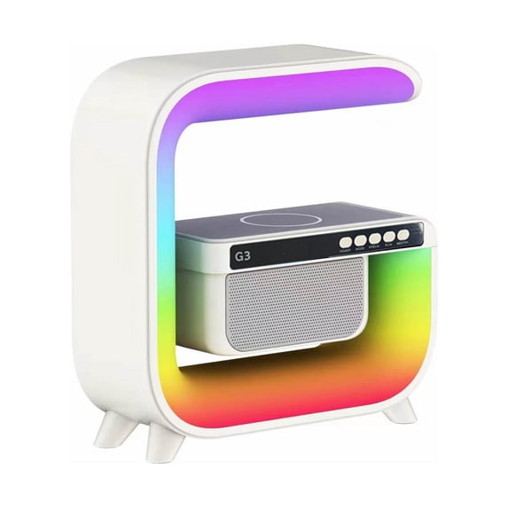 Ikohbadg Wireless Charger Atmosphere Lamp, Bluetooth Speaker with Music Clock Alarm, Dimmable Sleep Light, 15W Fast Wireless Charging, Multi-Functional Bedside Lamp for Home and Office