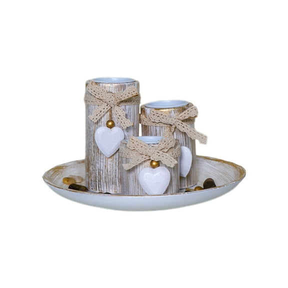 Ikohbadg Wooden Candle Holders Centerpieces for Living Room Coffee Table Decorations, Farmhouse Table Decor Tealight Candles Holders with Rustic Tray, Candlesticks for Home Decor Fireplace Kitchen