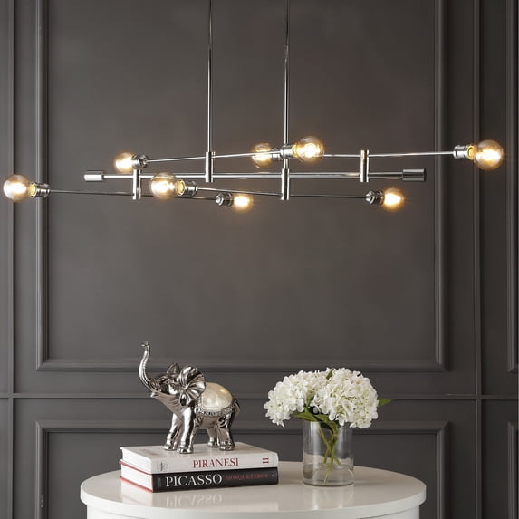 JONATHAN Y Ikon 63" 8-Light Modern Vintage Arm-Adjustable Iron Linear LED Pendant, Chrome