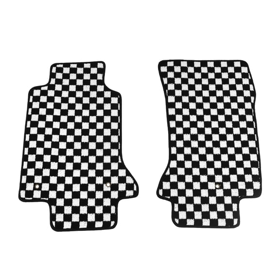 Ikon Motorsports 2PCS Front Anti-Slip Waterproof Floor Mats Checkered Carpets For 1997-2004 Chevrolet Corvette, Black White Plaid 12495237 12371230