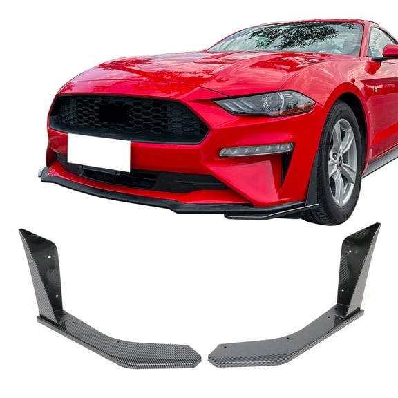 Ikon Motorsports 2PCS Front Bumper Lip Corner Spoiler Winglets Splitter For 2018-2023 Ford Mustang Ecoboost & GT GT500 Style Carbon Fiber Print ABS