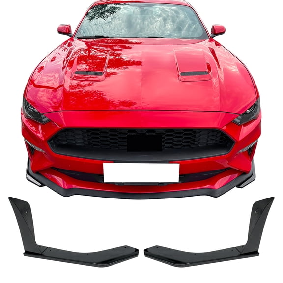 Ikon Motorsports 2PCS Front Bumper Lip Corner Spoiler Winglets Splitter For 2018-2023 Ford Mustang Ecoboost & GT GT500 Style Gloss Black ABS Plastic
