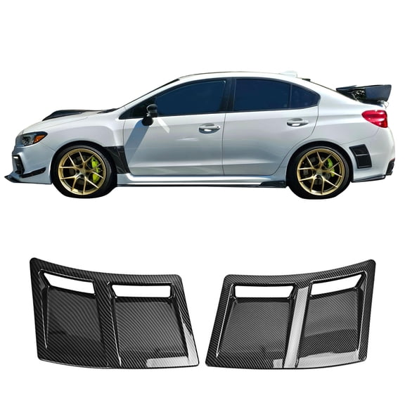 Ikon Motorsports 2PCS Right Left Rear Bumper Side Air Vent Corner Cover Exterior Accessories For 2015-2021 Subaru WRX & WRX STI ABS Carbon Fiber Print