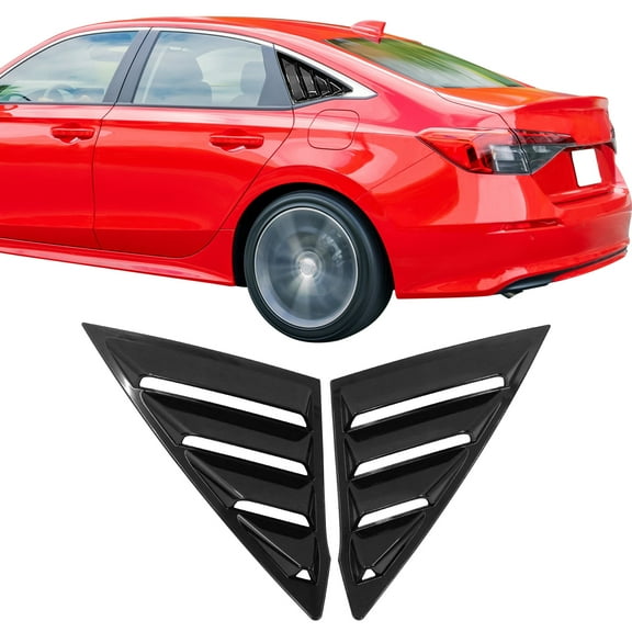 Ikon Motorsports 2PCS Side Quarter Window Louver Scoops Compatible With 2022-2025 Honda Civic 11th Gen 4-Door Sedan Unpainted Black IKON Style PC - Polycarbonate