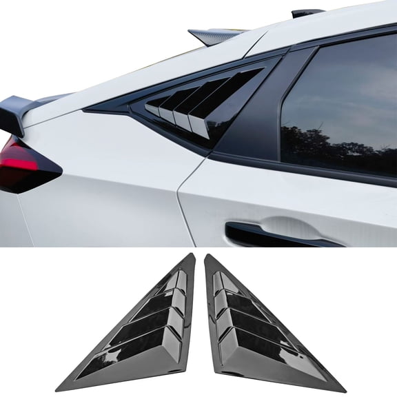 Ikon Motorsports 2PCS Side Quarter Window Louver Scoops Compatible With 2022-2026 Honda Civic Hatchback & Type R, Gloss Black IKON Style ABS Plastic