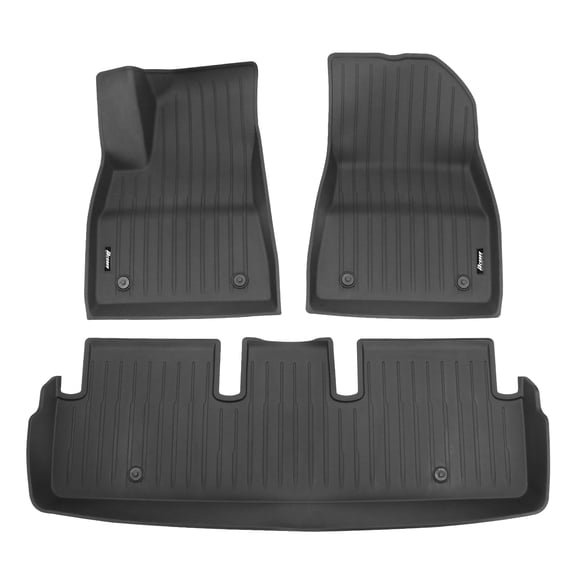 Ikon Motorsports 3D Floor Mats Compatible With 2024-2025 Tesla Model 3 Highland, All Weather Protection Waterproof Auto Front & Rear 1st 2nd Row Floor Mat Carpet Liners 3PCS Full Set TPE