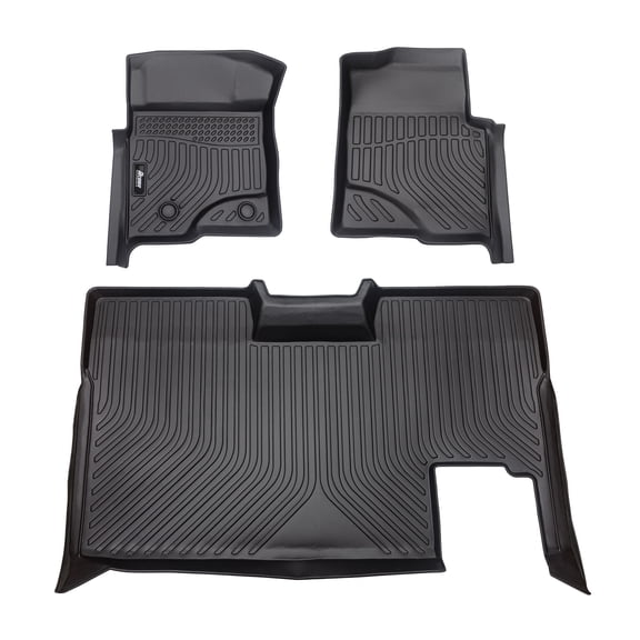 Ikon Motorsports 3D TPE Floor Mats Compatible With 2009-2014 Ford F-150 Super Crew Cab Black 3D Molded All Weather Car Carpets 1st 2nd Row Front Rear Protector Liner 3PC Set