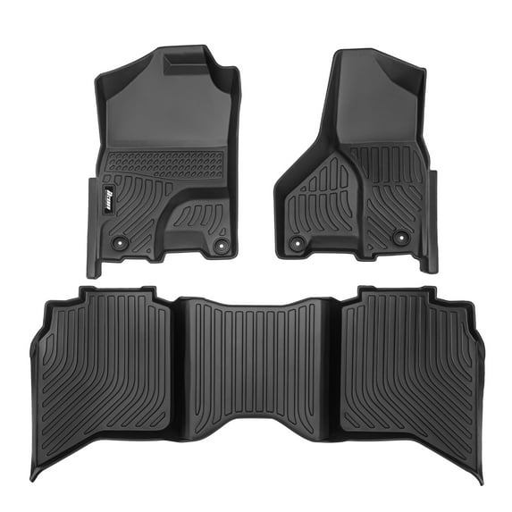 Ikon Motorsports 3D TPE Floor Mats Compatible With 2012-2024 Ram 1500/2500/3500 Crew Cab Black 3D Molded All Weather Car Carpets 1st 2nd Row Front Rear Protector Liner 3PC Set