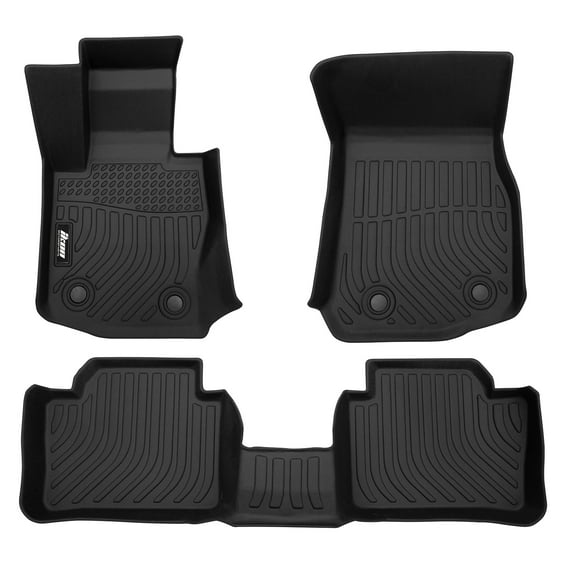 Ikon Motorsports 3D TPE Floor Mats, All Weather Waterproof Anti-Slip, Fits 2015-2020 BMW F36 4-Series Gran Coupe AWD, Black 3 Pieces