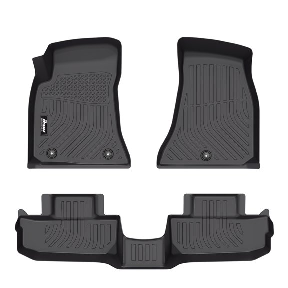 Ikon Motorsports3D TPE Floor Mats, Compatible with 2015-2023 Dodge Challenger RWD, All Weather Waterproof Non-Slip Floor Liners, Front & 2nd Row Full Set Interior Accessories, Black