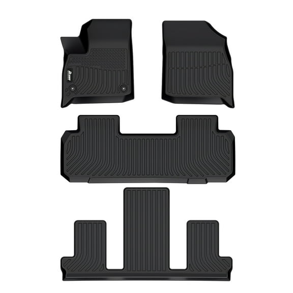 Ikon Motorsports 3D TPE Floor Mats Compatible With 2018-2024 Buick Enclave All Weather Waterproof Anti-Slip Car Floor Liner Heavy Duty Carpets Front & 2nd Row Black 4PCS Set