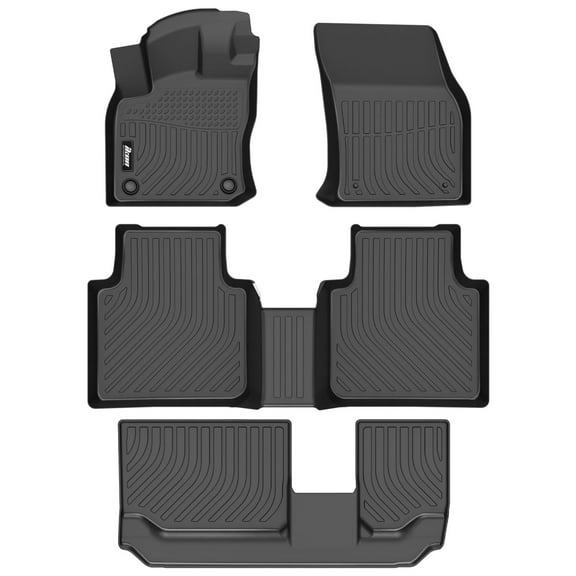 Ikon Motorsports 3D TPE Floor Mats Compatible with 2018-2024 Volkswagen Tiguan 7 Seats, All Weather Waterproof Anti-Slip Floor Liners Front & 2nd Row Full Set Car Interior Accessories Black