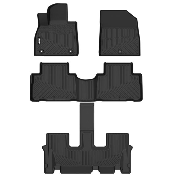 Ikon Motorsports 3D TPE Floor Mats Compatible with 2020-2025 Hyundai Palisade 7 & 8 Seats, All Weather Waterproof Heavy Duty Floor Liners Carpets Black 4PCS Set