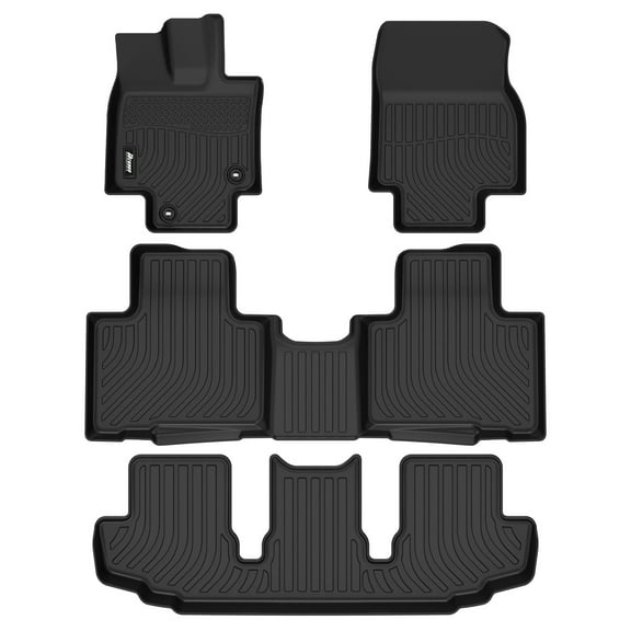 Ikon Motorsports 3D TPE Floor Mats Compatible with 2020-2025 Toyota Highlander 7 & 8 Seats, All Weather Waterproof Heavy Duty Floor Liners Carpets Black 4PCS Set