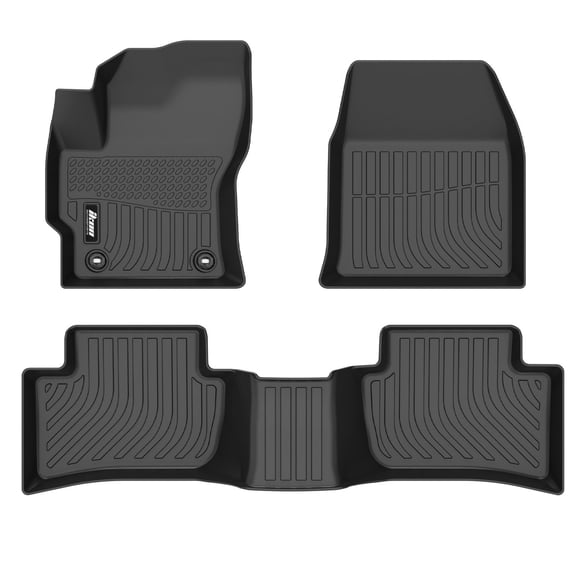 Ikon Motorsports 3D TPE Floor Mats Compatible with 2022-2025 Toyota Corolla Cross AWD (Not Fit Hybrid), All Weather Waterproof Anti-Slip Floor Liner Front & 2nd Row Full Set Accessories Black