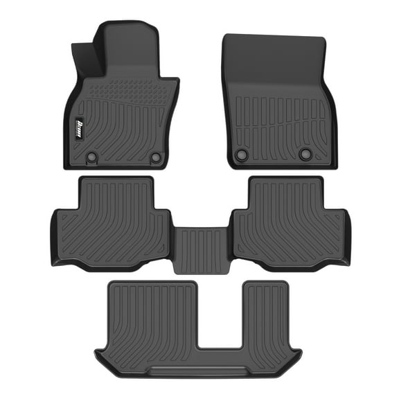 Ikon Motorsports 3D TPE Floor Mats Compatible with 2024-2025 Mazda CX-90 & CX-90 PHEV 8-Passenger, All Weather Waterproof Anti-Slip Floor Liners Front & 2nd Row Full Set Interior Accessories Black