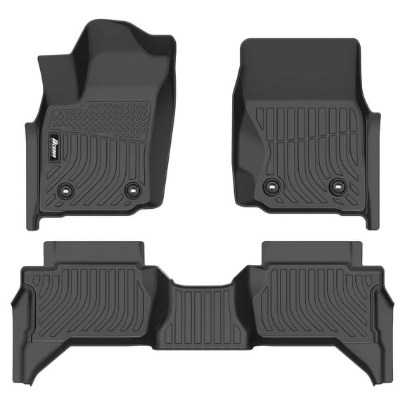 Ikon Motorsports 3D TPE Floor Mats for 2024-2025 Toyota Tacoma Crew Cab Automatic Transmission, All Weather Heavy Duty Floor Liners Carpets Black 3PCS Set