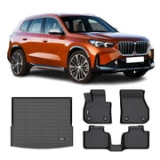 Ikon Motorsports 3D TPE Floor Mats + Trunk Mat Compatible with 2023-2024 BMW X1 U11 Black All Weather Waterproof Anti-Slip Floor Liners Full Set Car Interior Accessories Rear Trunk Tray Cargo Mats 4PC