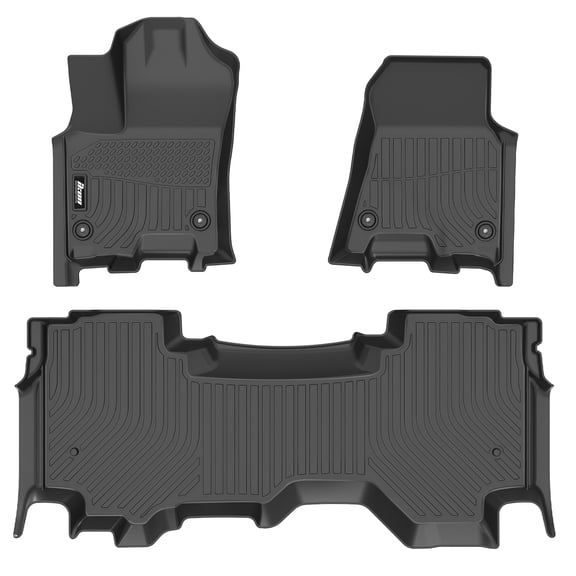 Ikon Motorsports 3PCS 3D TPE All Weather Waterproof Anti-Slip Interior Floor Mats Cargo Liner Carpets For 2025-2026 Ram 1500 Quad Cab 82216606AB