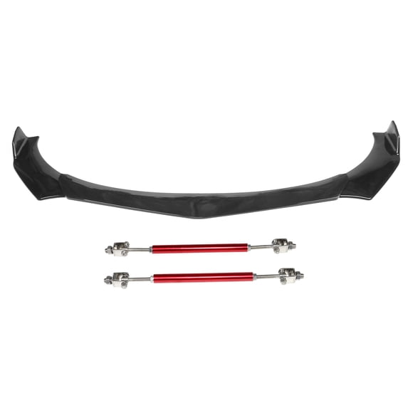 Ikon Motorsports 3PCS Front Bumper Lip Spoiler Air Dam Chin ABS B Style Gloss Black + 2PCS Strut Splitter Rods Red Added on Bodykit Replacement Compatible With Honda Civic 66"-71" Width Car