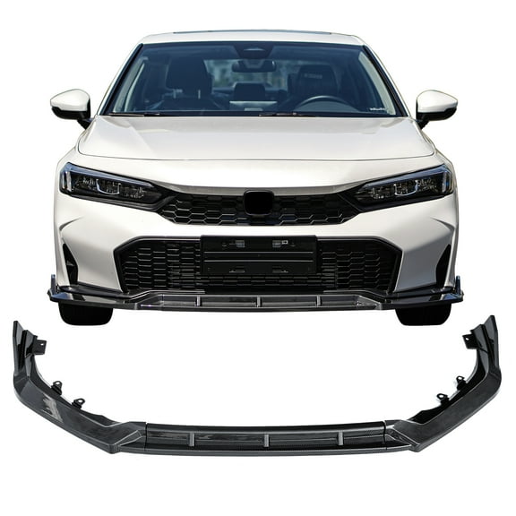 Ikon Motorsports 3PCS Front Bumper Lip Spoiler Splitter For 2025-2026 Honda Civic Sedan & Hatchback (Not Fit Type R) IKON Style PP Carbon Fiber Print