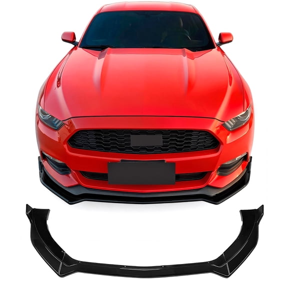 Ikon Motorsports 3PCS Front Lower Bumper Lip Air Dam Chin Spoiler Splitter For 2015-2017 Ford Mustang V6 & Ecoboost & GT IKON V2 Style Gloss Black ABS