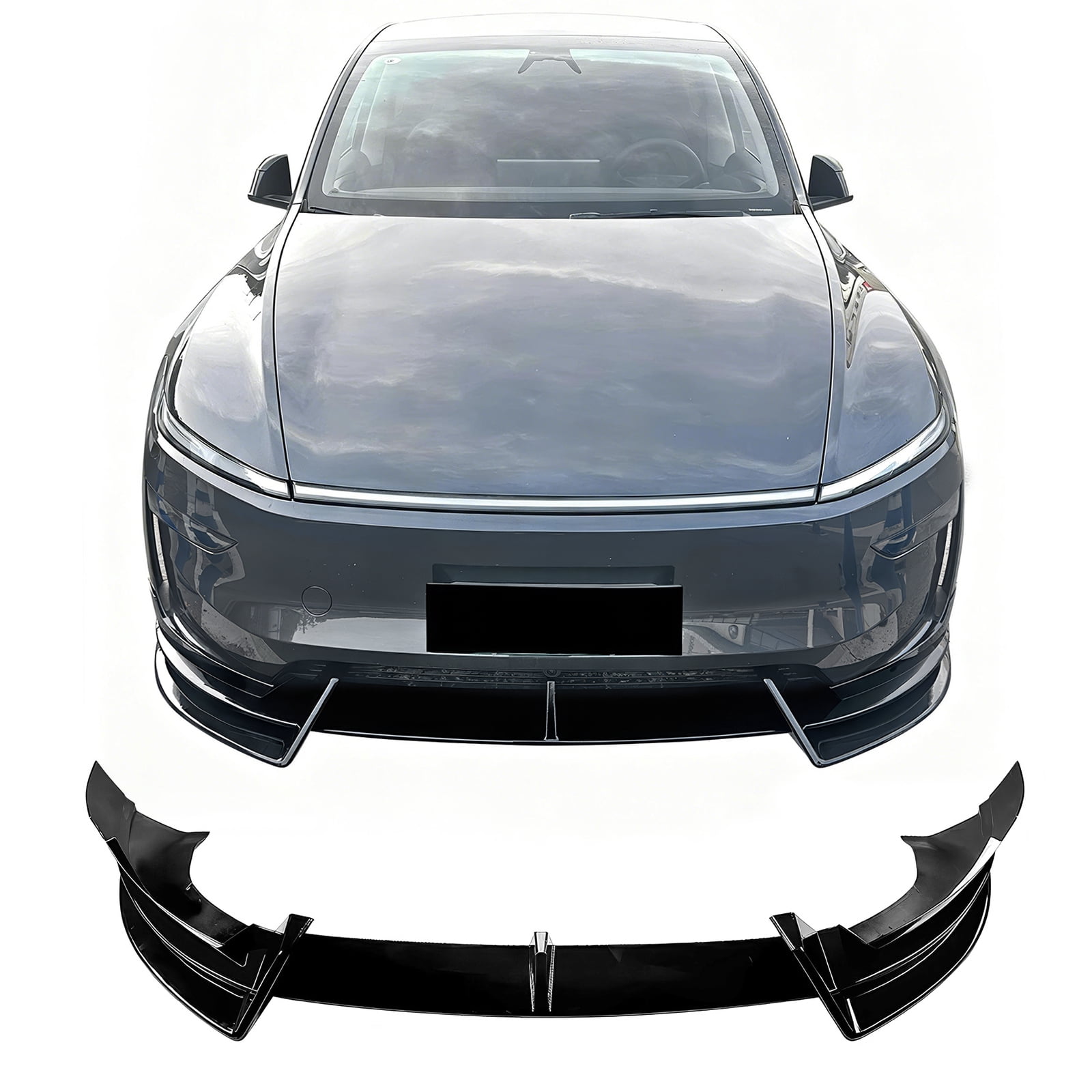 Ikon Motorsports 3PCS Front Lower Bumper Lip Air Dam Chin Spoiler Splitter For 2026 Tesla Model Y Juniper Premium IKON Style Gloss Black ABS Plastic