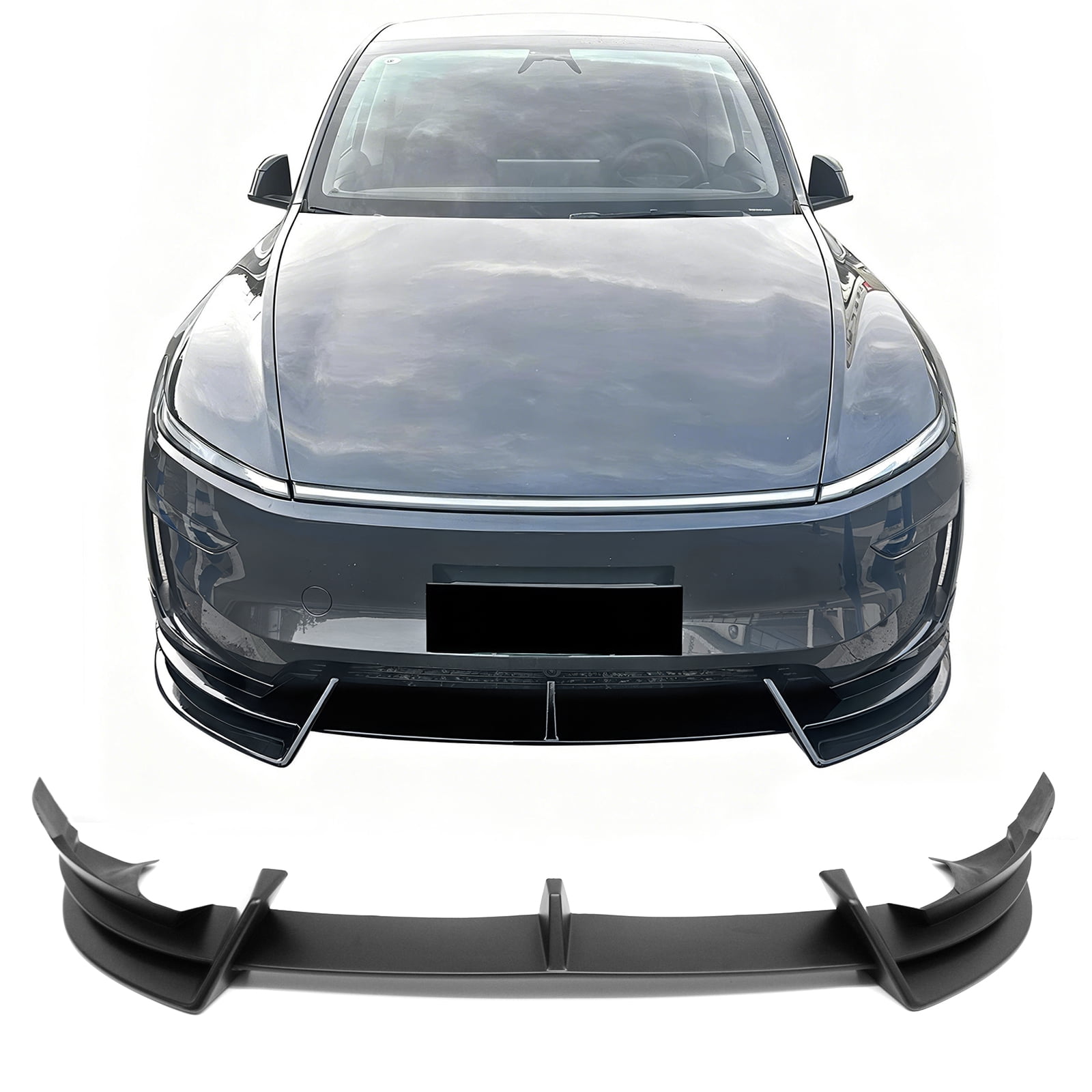 Ikon Motorsports 3PCS Front Lower Bumper Lip Air Dam Chin Spoiler Splitter For 2026 Tesla Model Y Juniper Premium IKON Style Matte Black ABS Plastic