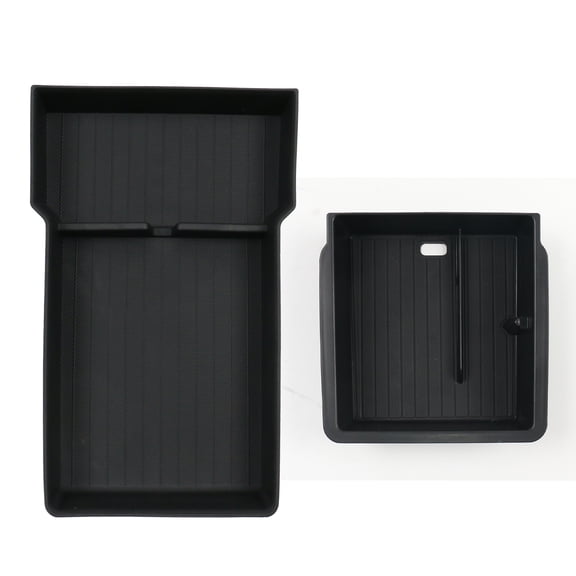 Ikon Motorsports 3PCS TPE Lower + Upper Center Armrest Organizer Storage Box for 2024-2025 Tesla Model 3 Highland& 2025 Tesla Model Y, Black
