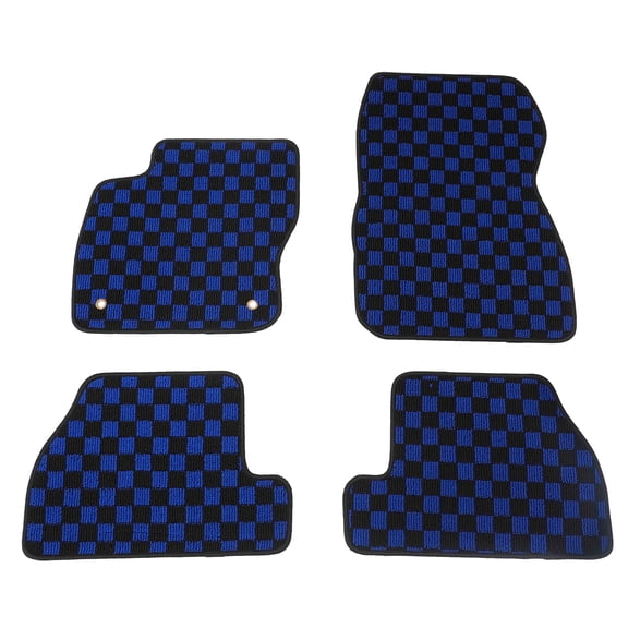 Ikon Motorsports 4PCS Front Rear Auto Floor Mats Checkered Carpets For 2012-2018 Ford Focus, Black Blue Plaid CM5Z5413300 CV6Z5413300 DV6Z5413300AA