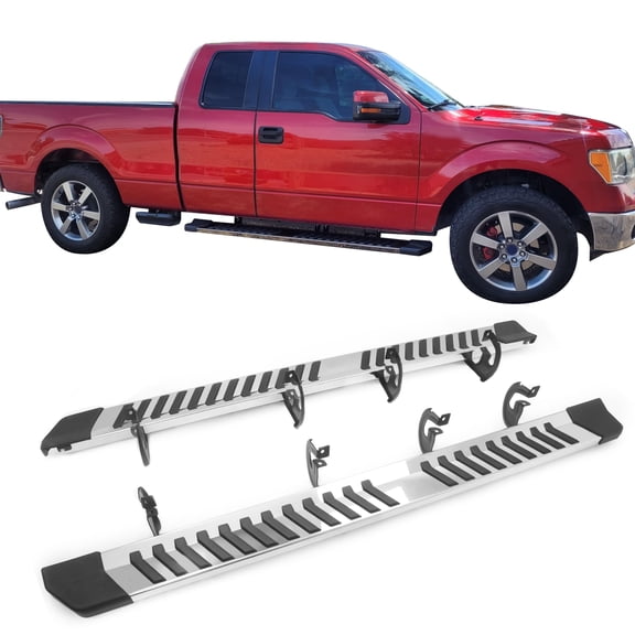 Ikon Motorsports 6" Rectangular Running Boards Side Step Nerf Bars For 2004-2014 Ford F-150 F150 SuperCab (Extended Cab), OE Style Stainless Steel