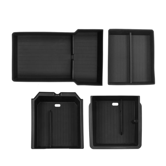 Ikon Motorsports 6PCS TPE Lower + Upper Center Armrest + Console Organizer Storage Box for 2024-2025 Tesla Model 3 Highland & 2025 Tesla Model Y, Black