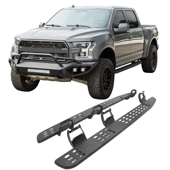 Ikon Motorsports 7.5" Running Boards Side Step Nerf Bars For 2015-2026 Ford F-150 & 2017-2026 F-250 F-350 F-450 Super Duty SuperCrew Cab, Raptor Style