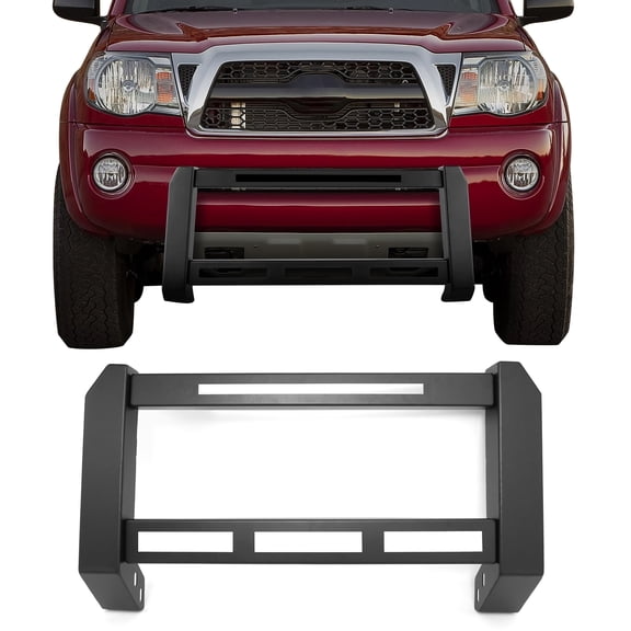 Ikon Motorsports Bull Bar Front Push Brush Bumper Grille Guard Protector For 2005-2015 Toyota Tacoma, Textured Black Steel Aluminum