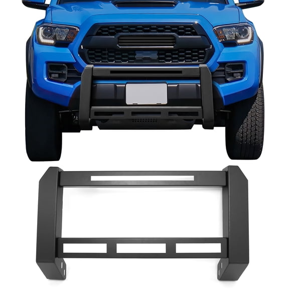 Ikon Motorsports Bull Bar Front Push Brush Bumper Grille Guard Protector For 2016-2023 Toyota Tacoma, Textured Black Steel Aluminum