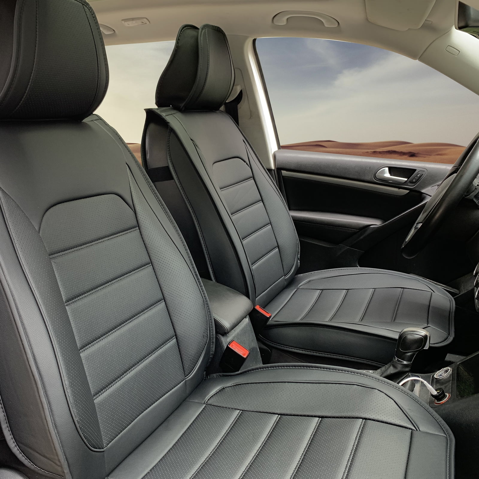 Ikon Motorsports Car Seat Covers Compatible with Universal 01 Style Black PU Leather Front & Rear Auto Seat Cover Cushion Protectors 5 Seats Full Set