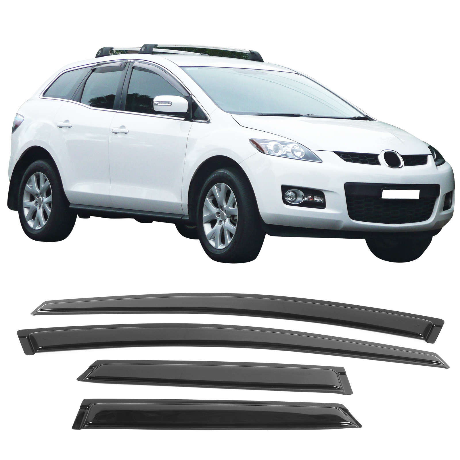 Ikon Motorsports Compatible con Mazda CX7 08-12 Deflectores de ventana acrílicos, guardabarros de lluvia para parabrisas, juego de 4 piezas, montaje exterior 2008 2009 2010 2011 2012