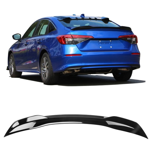 Ikon Motorsports Compatible With 2022-2025 Honda Civic 11th Gen 4-Door Sedan Rear Trunk Spoiler Lip SI RS Style Gloss Black ABS Plastic