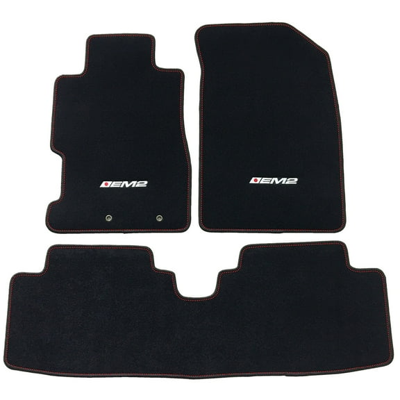 Ikon Motorsports Compatible with 01-05 Civic 02-05 Honda Civic (Excludes Si) EM2 Logo OE Factory Style Black Nylon Carpet Car Floor Mats Front Rear