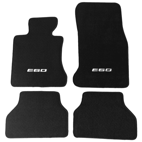 Ikon Motorsports Front Rear Floor Mats Liner Fits 2005-2010 BMW E60 Logo 5-Series, OE Fitment Carpet Liners Nylon Black 4 Pieces