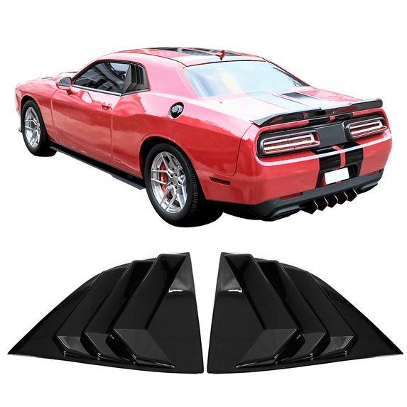 Ikon Motorsports Compatible with 08-23 Dodge Challenger Side Window Louver Scoop Cover - Gloss Black