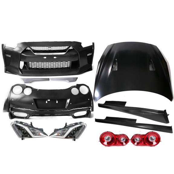 Ikon Motorsports Compatible with 09-24 GTR Front & Rear Bumper & Hood & Side Skirts & Headlights Tail Lights